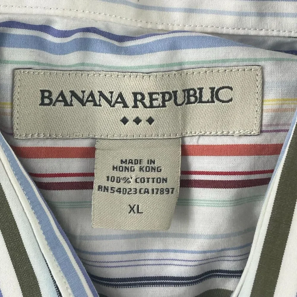 Vintage Banana Republic Shirt Men Multi Striped Long Sleeve‎ Preppy Causal